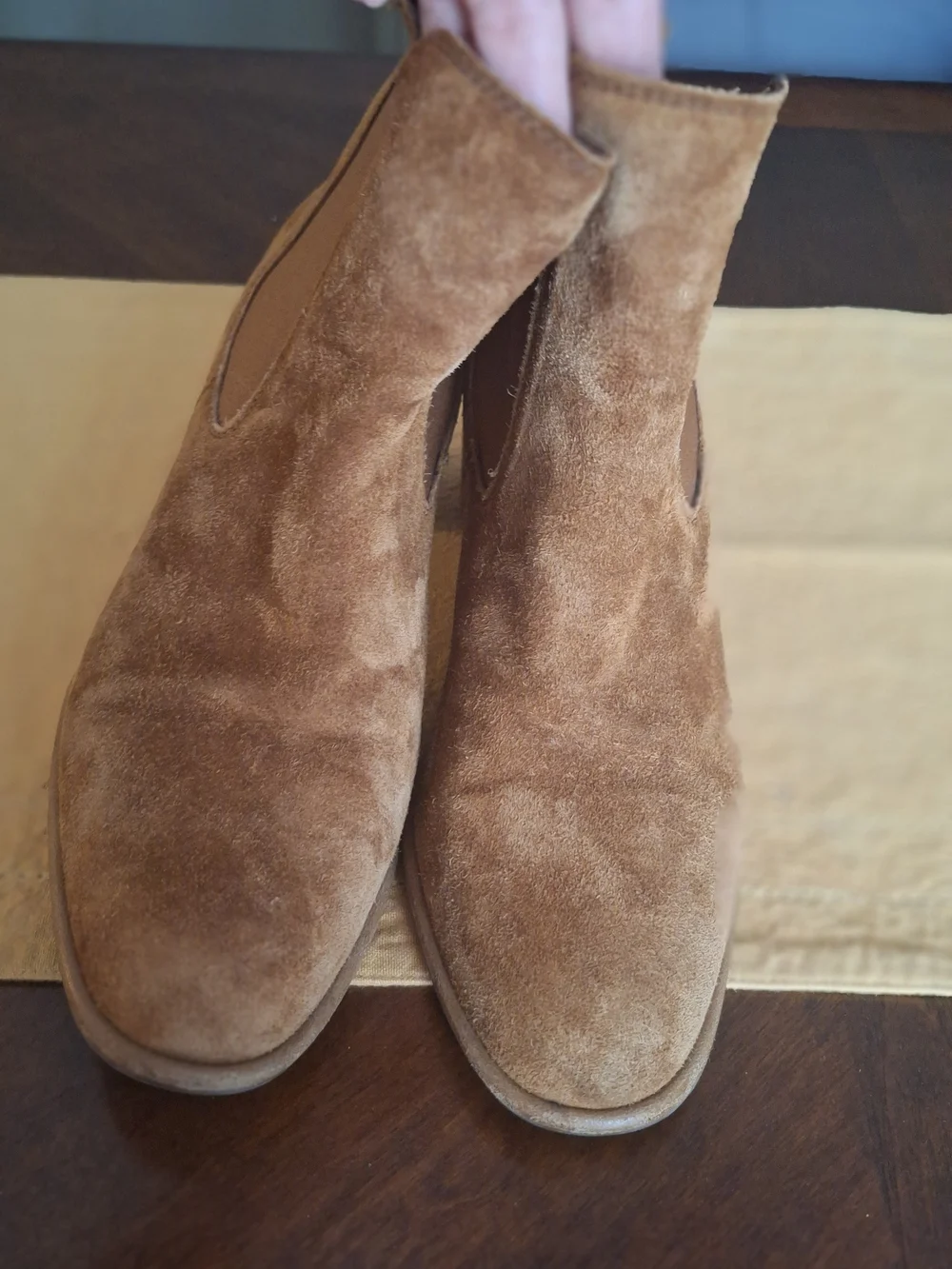 Designer Pedro Garcia Tan Suede Block Heel Chelsea Booties 10